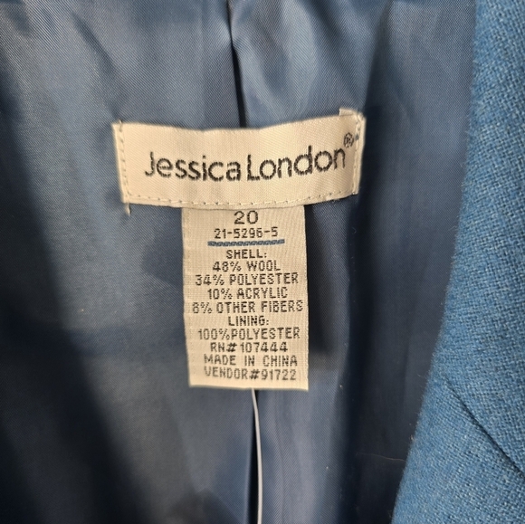 New Jessica London Blazer Jacket 20 Plus Women Teal Green Wool Blend 2button - Picture 5 of 9